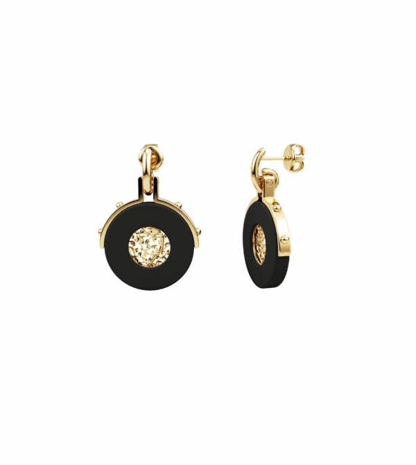 Auréole Végétale earrings in ebony wood and 18k yellow gold front view shop