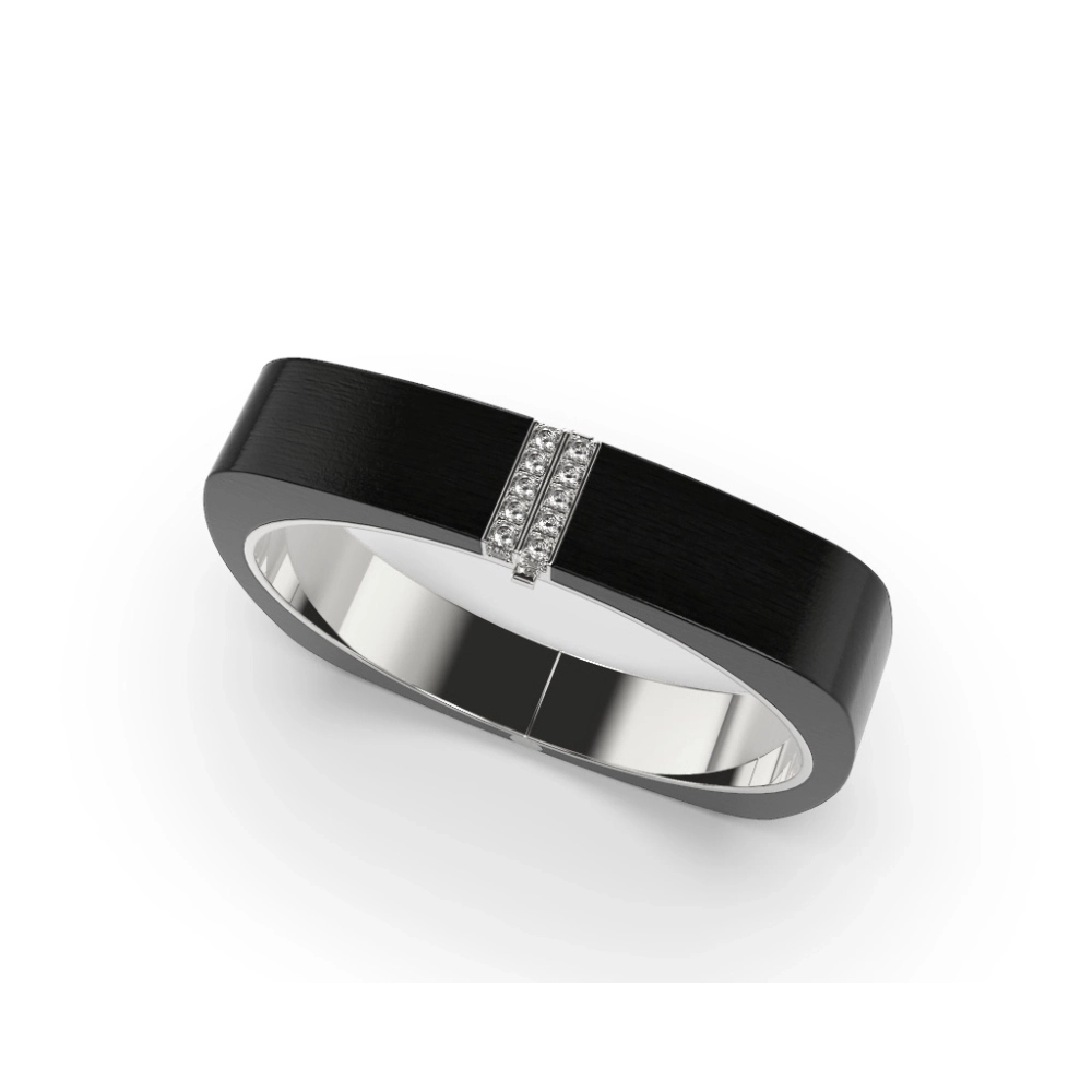 Square bangle Carla in ebony wood and 18k white gold with central diamond pavé