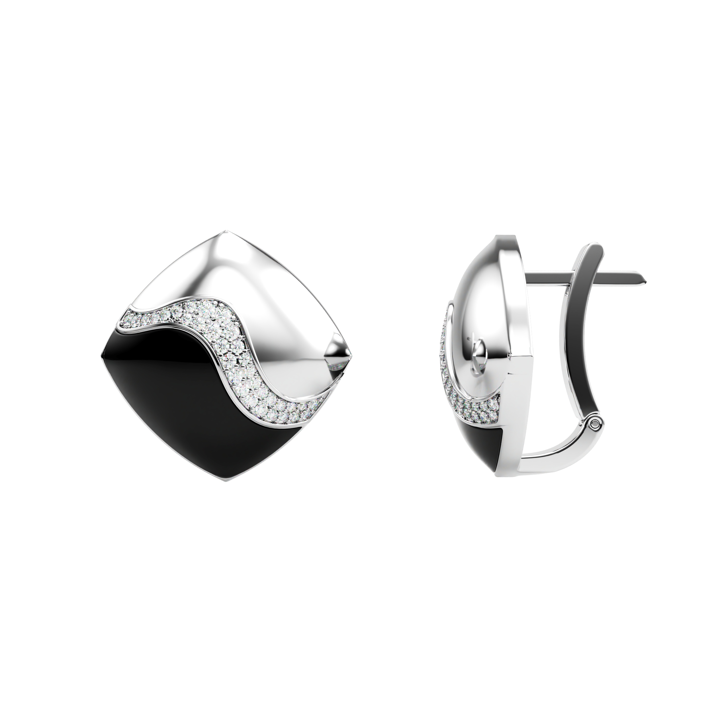 Orsé Ébène earrings in ebony wood and 18k white gold with diamond pavé
