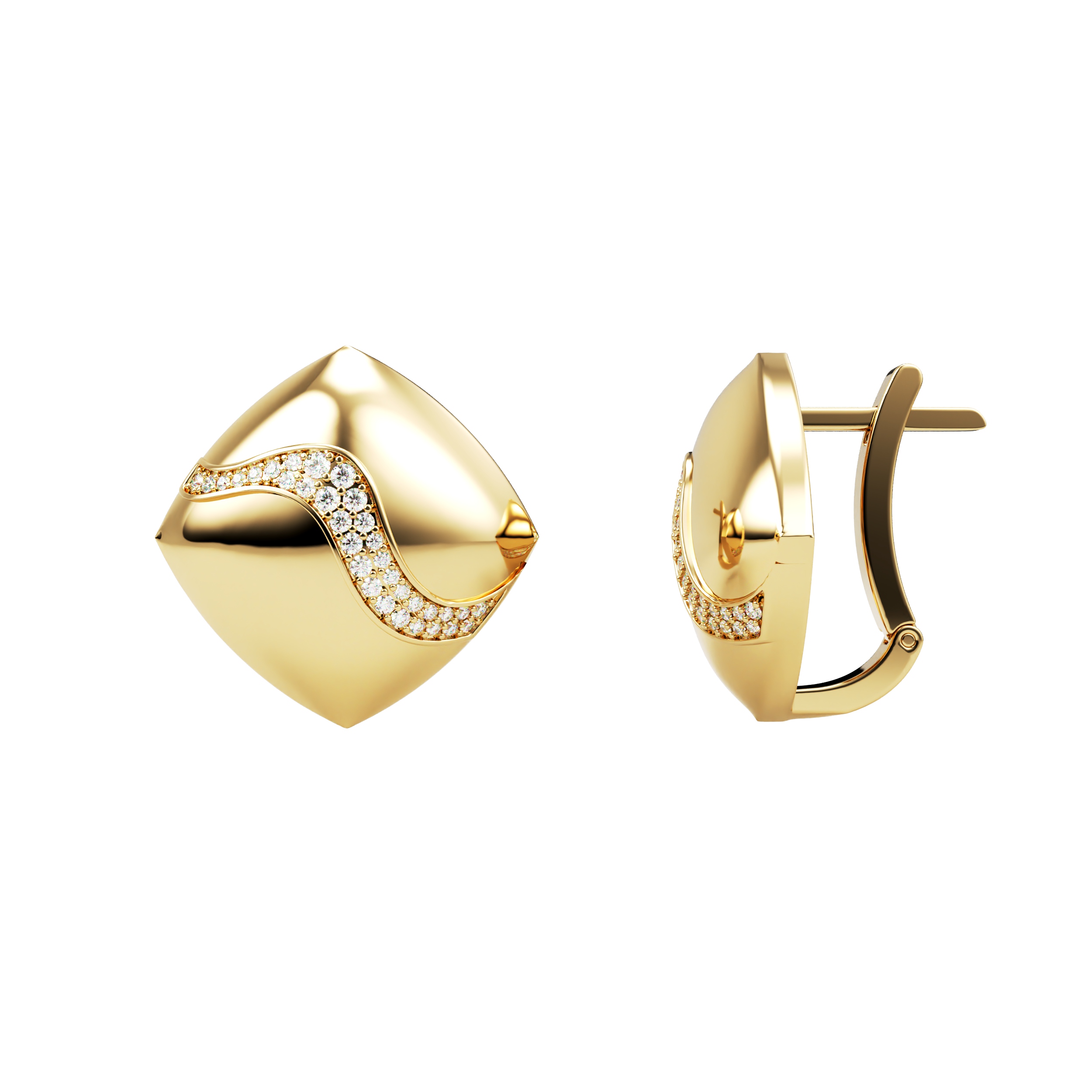 Orsé earrings in yellow gold with diamond pavé