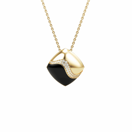 Orsé Ébène pendant in 18k yellow gold and ebony wood with diamond curve