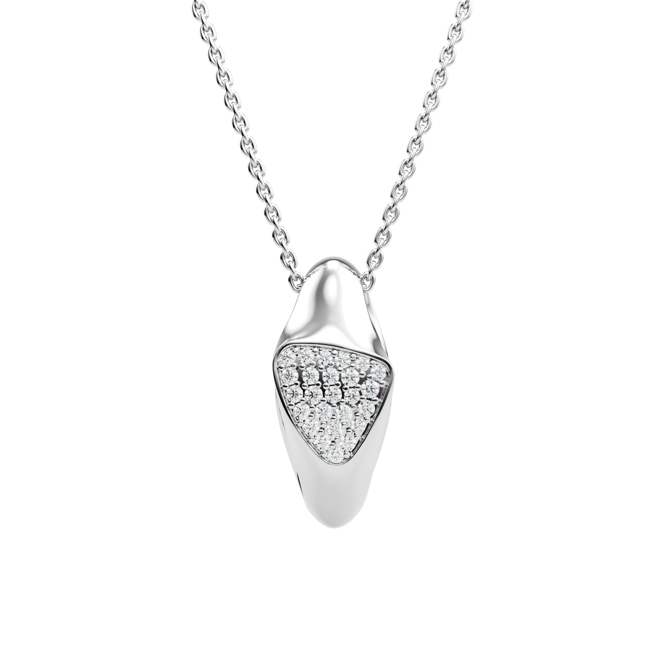white gold Ajour Orbé pendant with central triangular diamond pavé