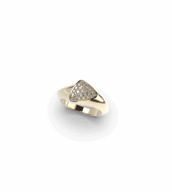 Ring Ajour Chevalière in 18k yellow gold with diamond-set triangular centre