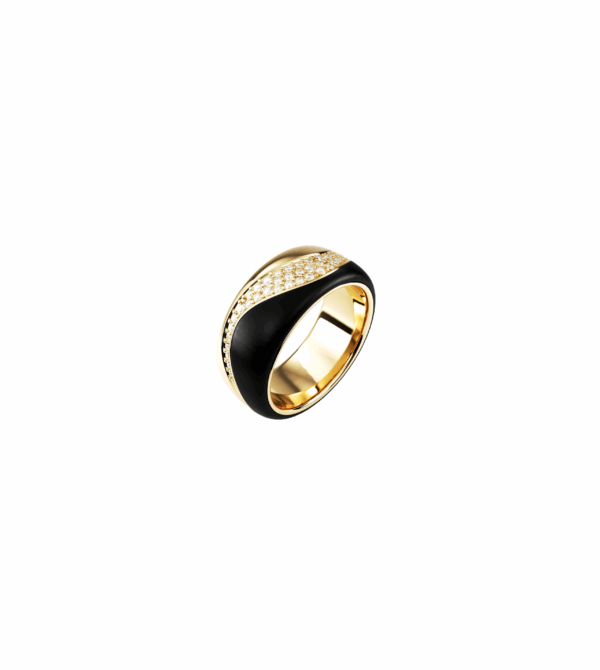ring Orsé Ébène in ebony wood and 18k white gold with diamond pavé