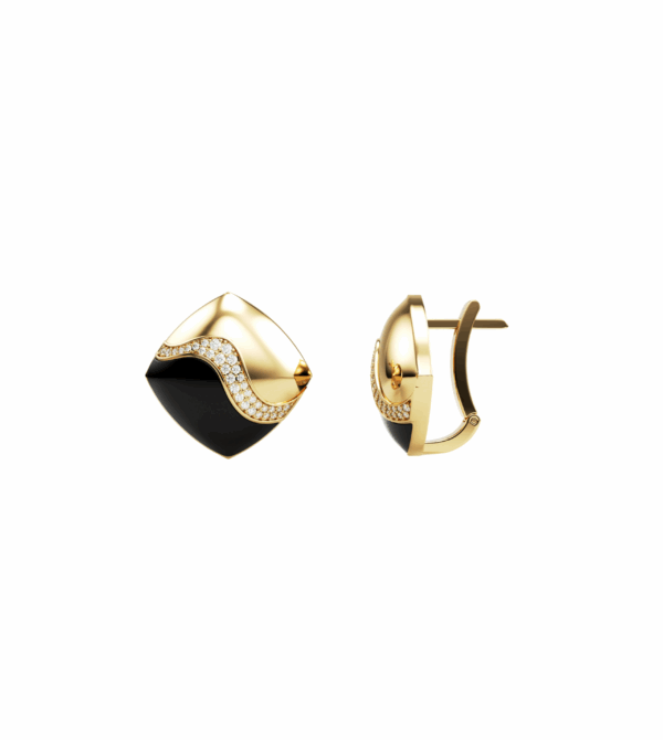 Orsé Ébène earrings in ebony wood and 18k yellow gold with diamond pavé