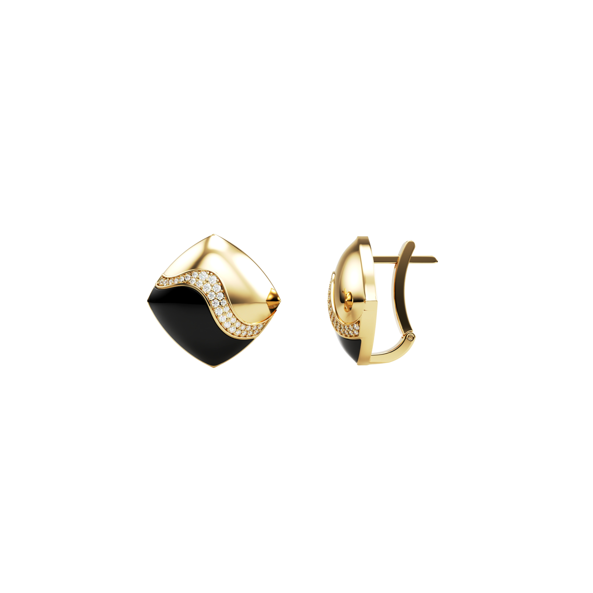 Orsé Ébène earrings in ebony wood and 18k yellow gold with diamond pavé