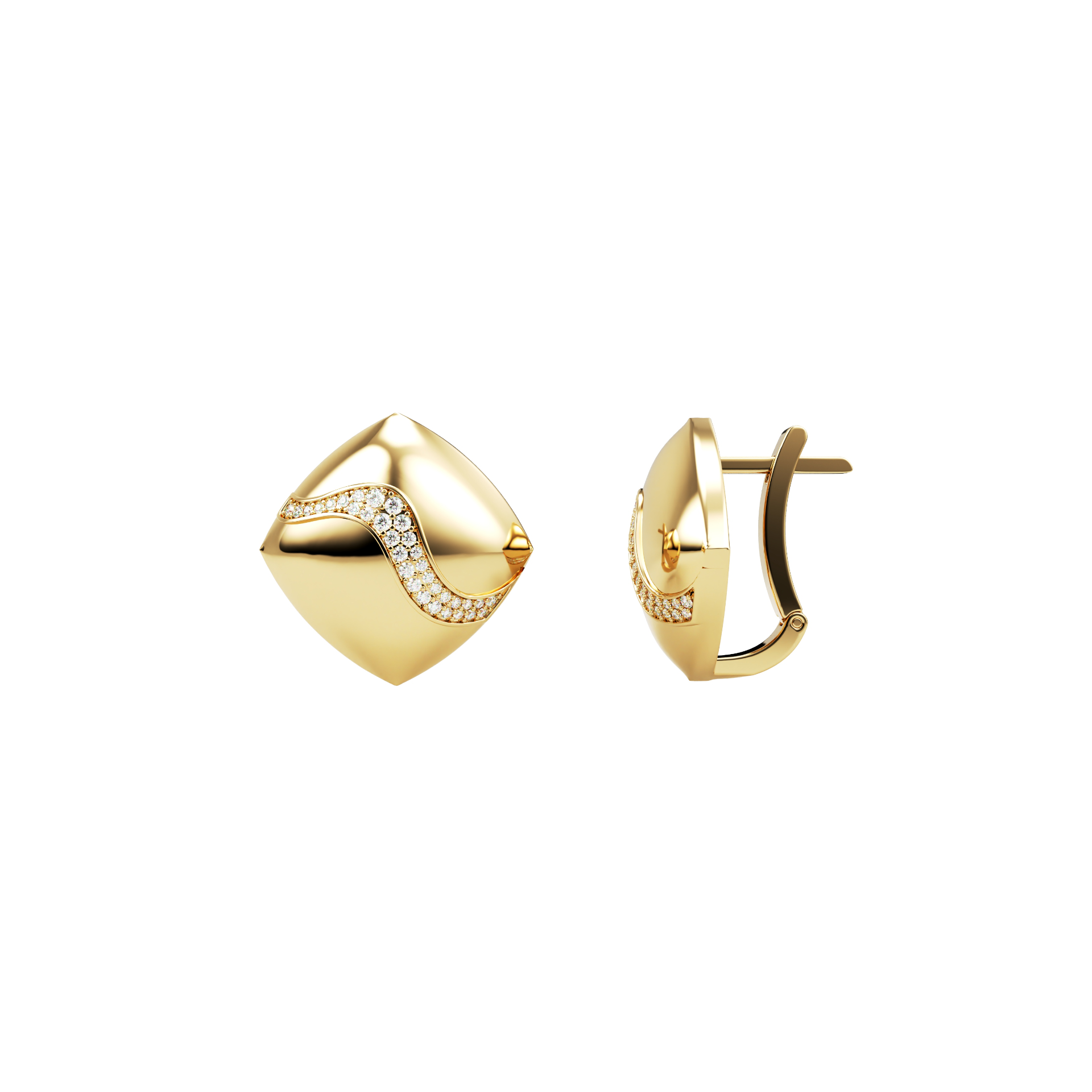 Orsé earrings in yellow gold with diamond pavé