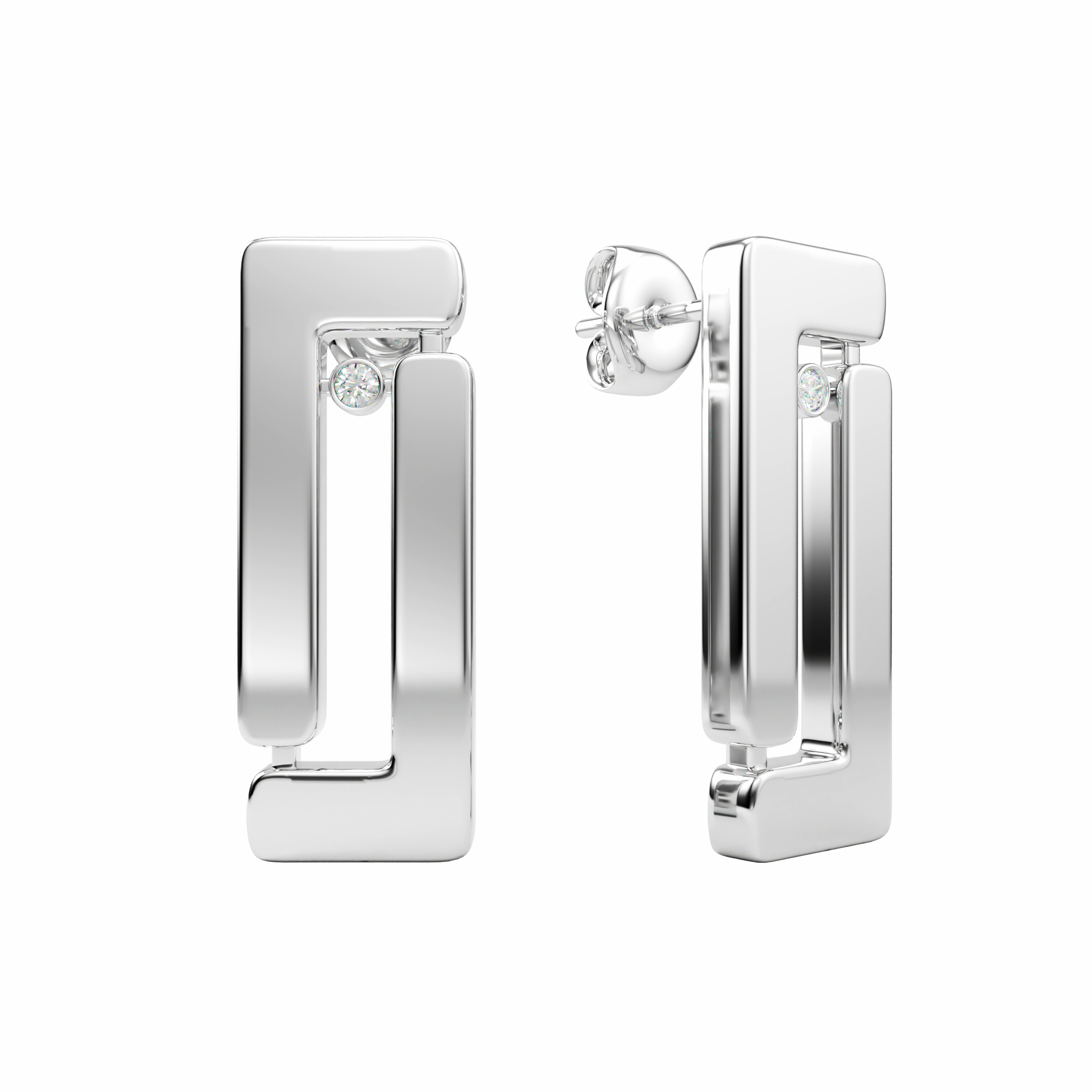 Nexus Solitaire earrings in 18k white gold with solitaire diamonds