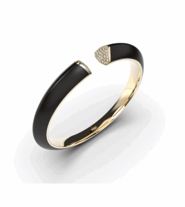 angled view of Bangle Ajour Ébène in ebony wood and 18k gold with diamonds