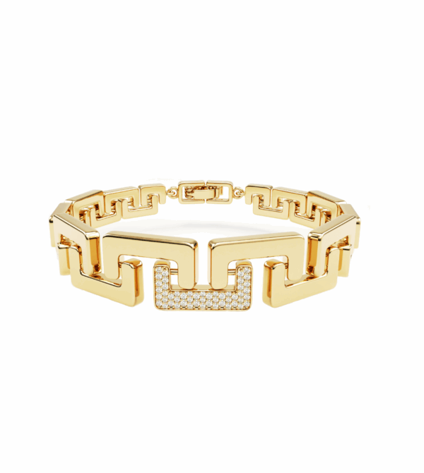 Nexus bangle bracelet in 18k yellow gold with pavé-set diamonds, isometric view