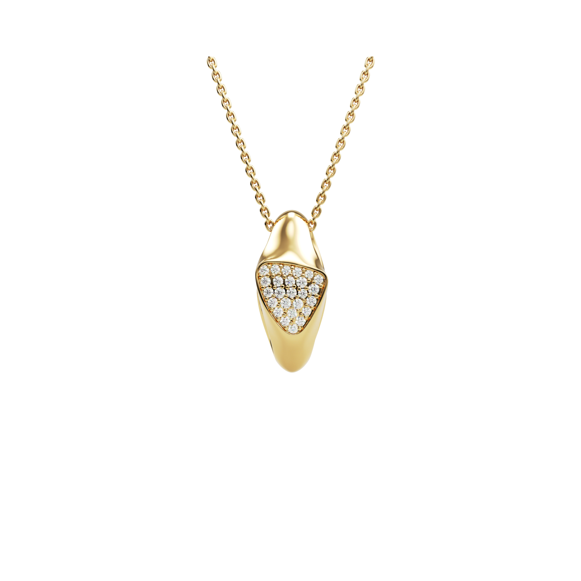 Yellow gold Ajour Orbé pendant with central triangular diamond pavé