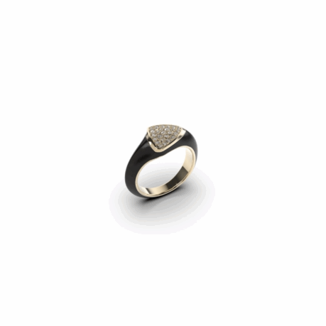 Ring Ajour Chevalière Eben in ebony wood and 18k gold with diamonds