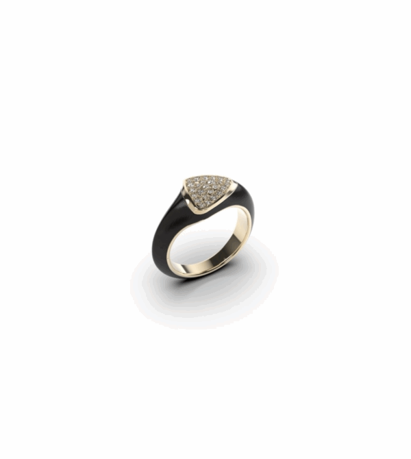 Ring Ajour Chevalière Eben in ebony wood and 18k gold with diamonds